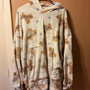 Arizona Jean Company Teddy Bear Print Hoodie Pajama - Cream and Blue
